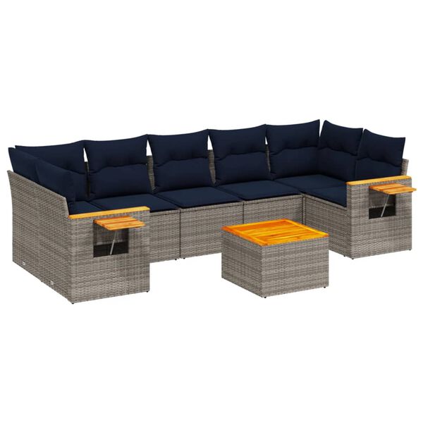 vidaXL 8-dijelni set vrtnih sofa od poliratana s jastucima sivi