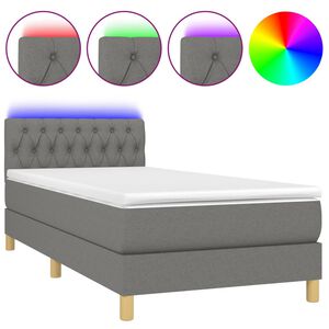 vidaXL Krevet box spring s madracem LED tamnosivi 100x200 cm tkanina