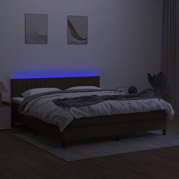 vidaXL Krevet box spring s madracem LED tamnosmeđi 160x200 cm tkanina
