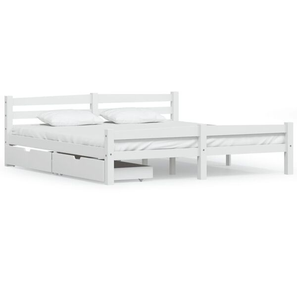vidaXL Okvir za krevet s 2 ladice bijeli 180 x 200 cm masivna borovina