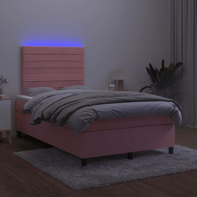 vidaXL Krevet box spring s madracem LED ružičasti 120x190cm baršunasti