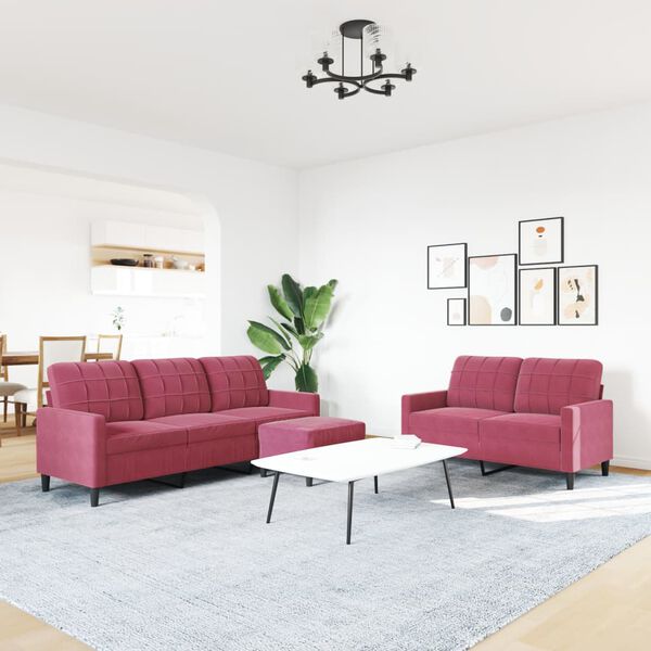 vidaXL 3-dijelni set sofa s jastucima crvena boja vina bar&scaron;unasti