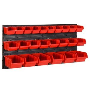 vidaXL Set polica za radionicu od 26 dijelova, crvene i crne, 77 x 39 cm, polipropilen