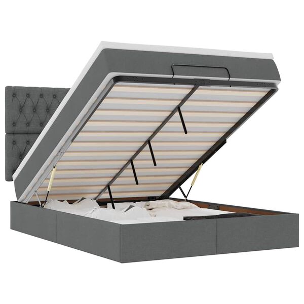 vidaXL Otomanski krevet s madracem i LED tamnosivi 140x200 cm tkanine