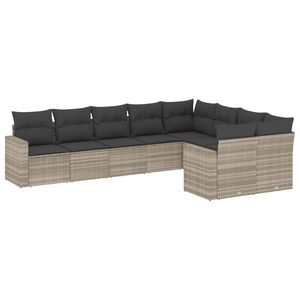 vidaXL 9-dijelni set vrtnih sofa od poliratana s jastucima svjetlosivi