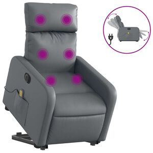 vidaXL Električni masažni naslonjač na podizanje od umjetne kože siva