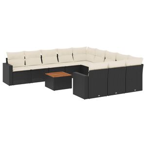 vidaXL 12-dijelni set vrtnih sofa od poliratana s jastucima crni