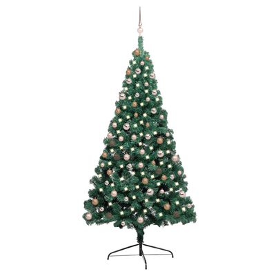 vidaXL Umjetna osvijetljena polovica božićnog drvca zelena 210 cm
