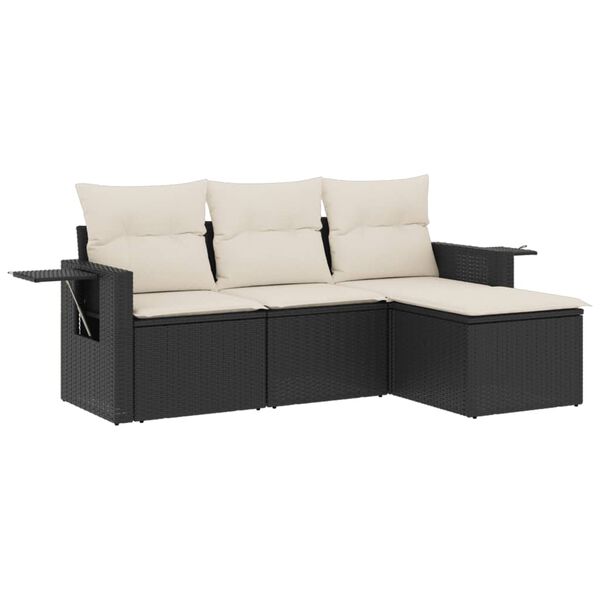 vidaXL 4-dijelni set vrtnih sofa od poliratana s jastucima crni