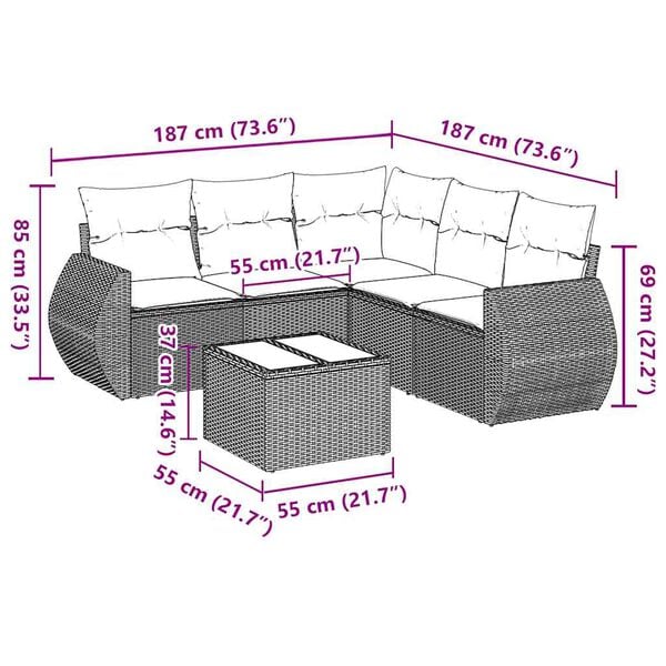 vidaXL 6-dijelni set vrtnih sofa s jastucima crni od poliratana