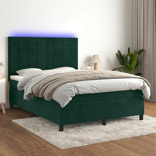 vidaXL Krevet box spring s madracem LED tamnozeleni 140x190 cm bar&scaron;un