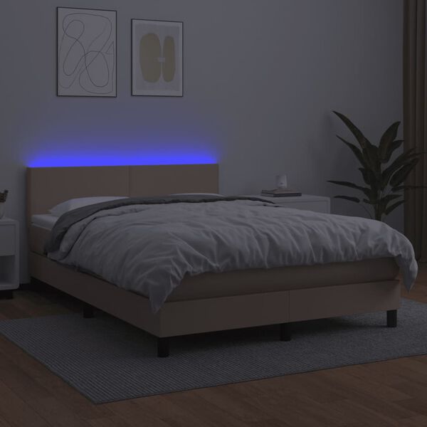 vidaXL Krevet box spring madrac LED cappuccino 140x190cm umjetna koža