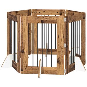 vidaXL Vrata za pse s postoljem 6 pcs Staro drvo 60 x 80 cm