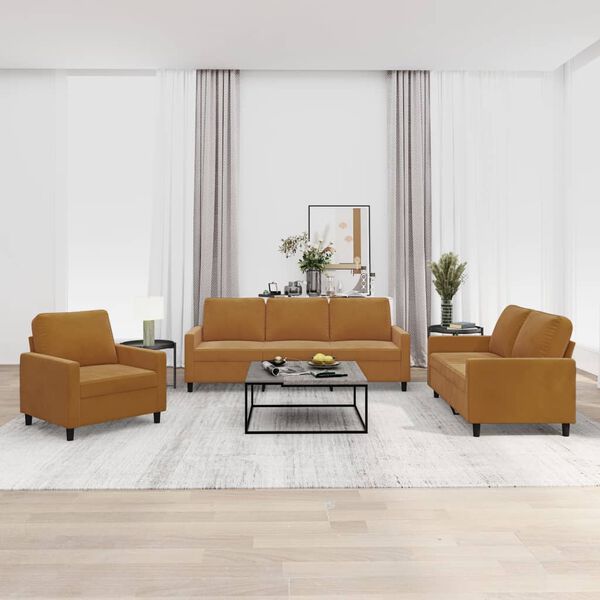 vidaXL 3-dijelni set sofa s jastucima smeđi baršunasti