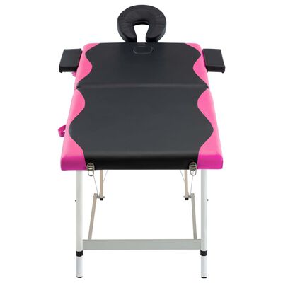 vidaXL Sklopivi stol za masažu s 2 zone aluminijski crno-ružičasti