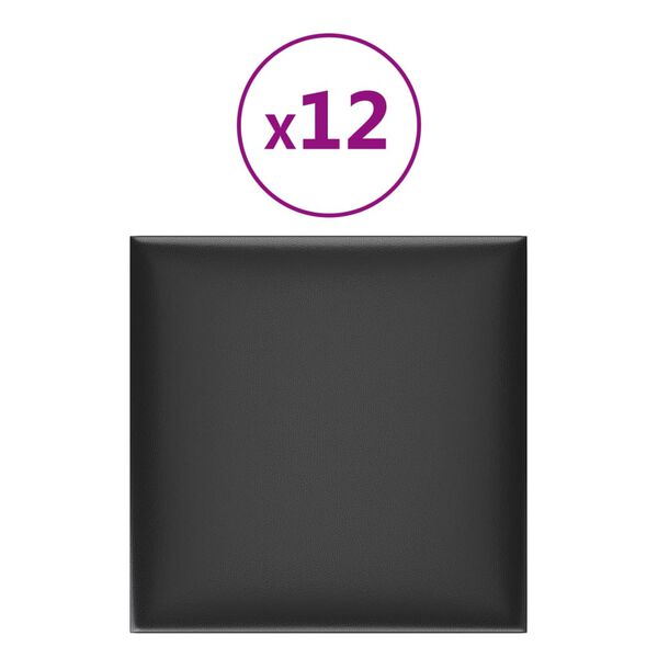 vidaXL Zidne ploče od umjetne kože 12 kom crne 30 x 30 cm 1,08 m&sup2;