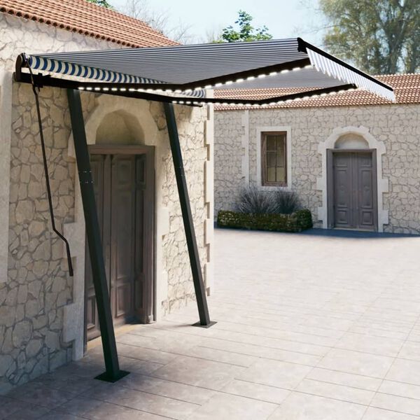 vidaXL Automatska tenda sa senzorom LED 3,5 x 2,5 m plavo-bijela