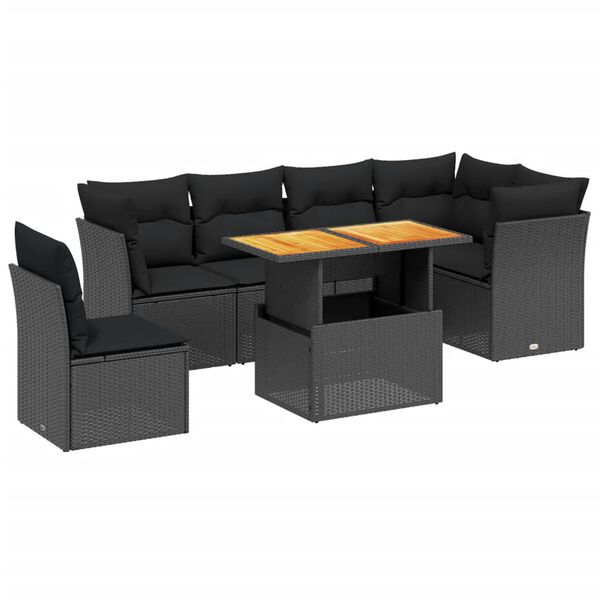 vidaXL 7-dijelni set vrtnih sofa od poliratana s jastucima crni