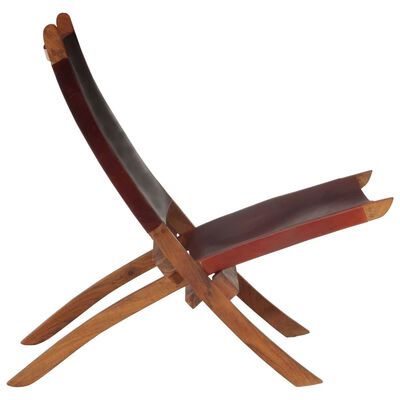 vidaXL Sklopiva stolica za opuštanje tamnosmeđa od prave kože