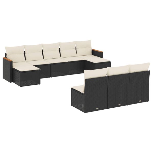 vidaXL 10-dijelni set vrtnih sofa s jastucima crni od poliratana
