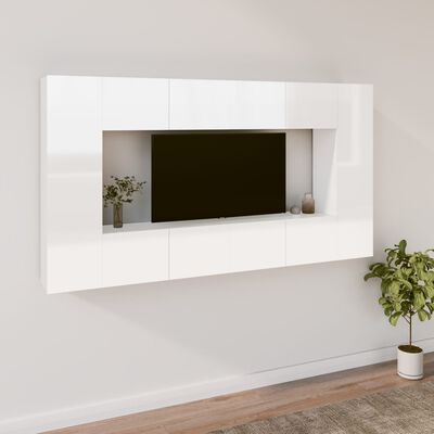vidaXL 8-dijelni set TV ormarića sjajni bijeli konstruirano drvo