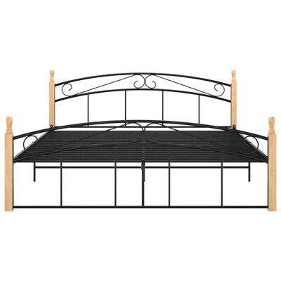 vidaXL Okvir kreveta crni od metala i masivne hrastovine 160 x 200 cm