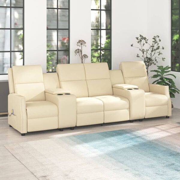 vidaXL Masažni četverosjed od umjetne kože s držačima ča&scaron;a krem