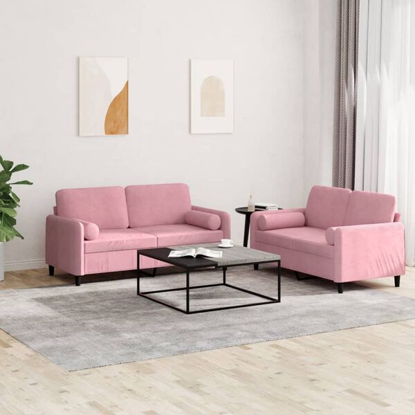 vidaXL 2-dijelni set sofa s jastucima ružičasti bar&scaron;unasti