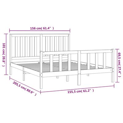 vidaXL Okvir za krevet s uzglavljem crni 150x200 cm borovina bračni
