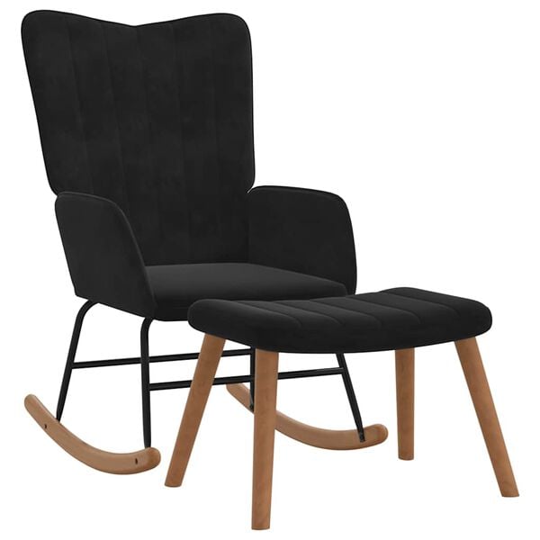 vidaXL Stolica za ljuljanje s osloncem za noge crna bar&scaron;unasta