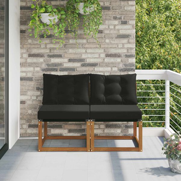 vidaXL 2 Komad Vanjska srednja sofa Masivno bagremovo drvo, Tekstilen