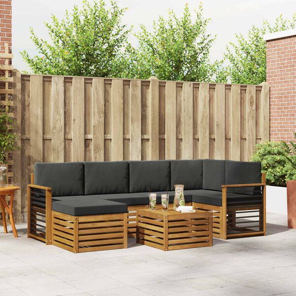 vidaXL Setovi sofa 7 pcs Prirodna i antracit Čvrsto drvo akacije