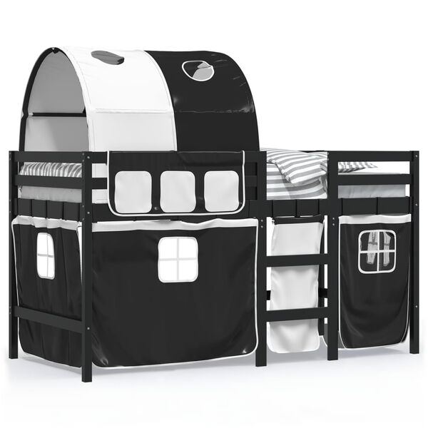 vidaXL Dječji krevet na kat s tunelom crno-bijeli 90 x 200 cm borovina