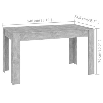 vidaXL Blagovaonski stol siva boja betona 140x74,5x76 cm od iverice