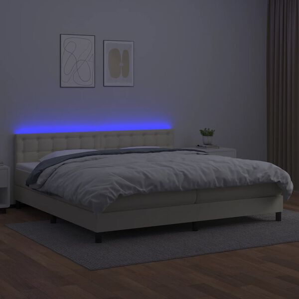 vidaXL Krevet box spring s madracem LED krem 200x200cm od umjetne kože