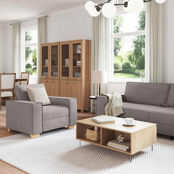 vidaXL Sofa 3 pcs Sivo-smeđa Platnasta tkanina