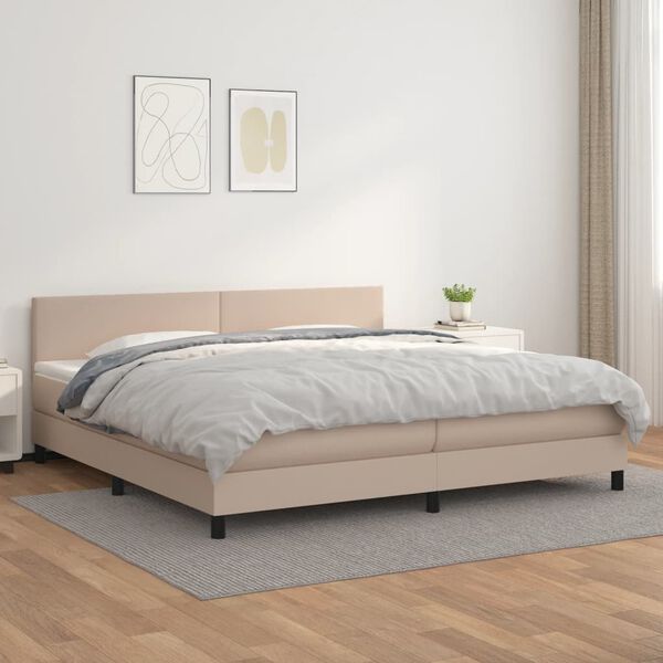 vidaXL Krevet box spring s madracem cappuccino 200x200cm umjetna koža
