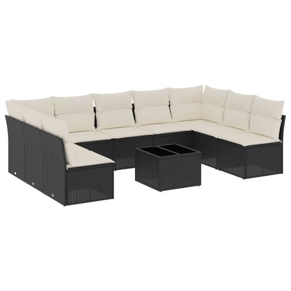 vidaXL 10-dijelni set vrtnih sofa s jastucima crni od poliratana