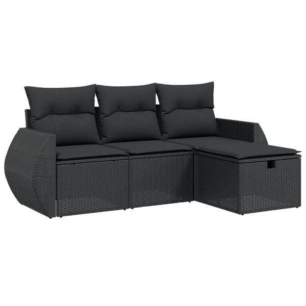 vidaXL 4-dijelni set vrtnih sofa od poliratana s jastucima crni