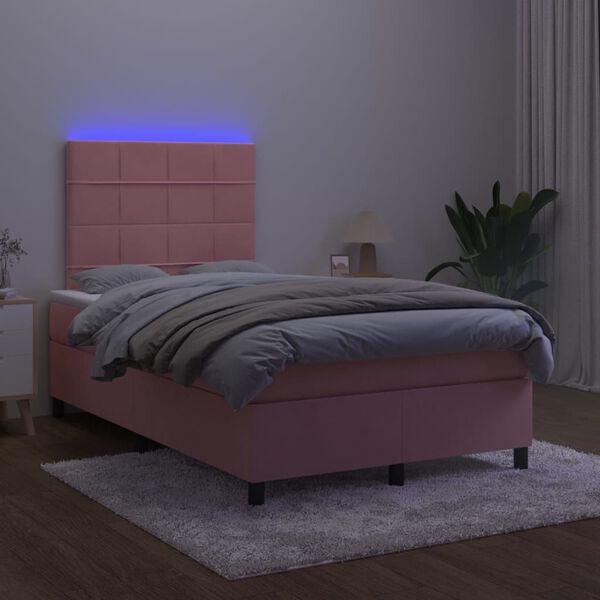 vidaXL Krevet box spring s madracem LED ružičasti 120x200cm bar&scaron;unasti