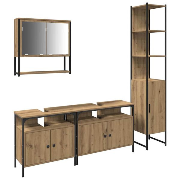 vidaXL Set namje&scaron;taja za kupaonicu s policom Zidne 4 pcs hrast artisan