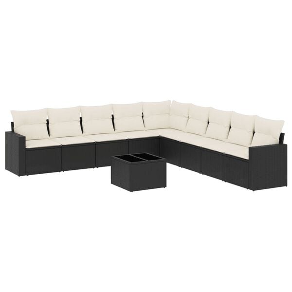 vidaXL 10-dijelni set vrtnih sofa s jastucima crni od poliratana