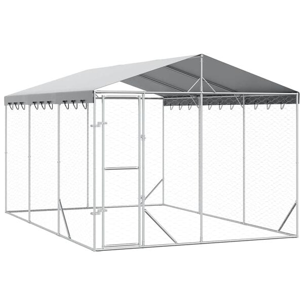 vidaXL Vanjski kavez za pse s krovom srebrni 3 x 4,5 x 2,5 m čelični