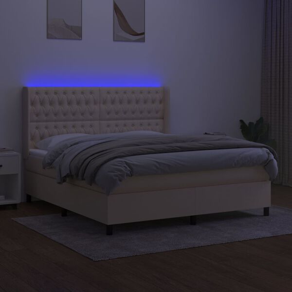 vidaXL Krevet box spring s madracem LED krem 160x200 cm od tkanine