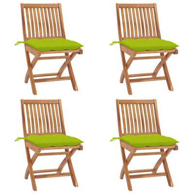 vidaXL Sklopive vrtne stolice s jastucima 4 kom od masivne tikovine