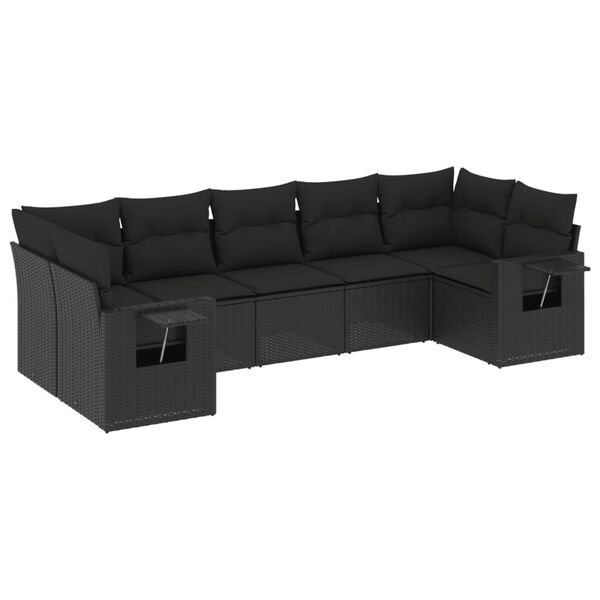 vidaXL 7-dijelni set vrtnih sofa od poliratana s jastucima crni