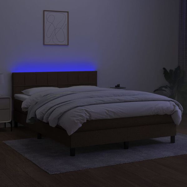 vidaXL Krevet box spring s madracem LED tamnosmeđi 140x190 cm tkanina