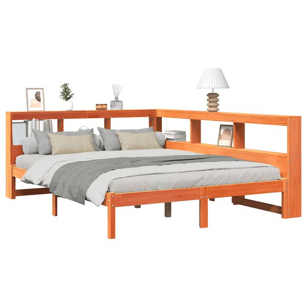 vidaXL Krevet s regalom za knjige bez madraca 140x200 cm od borovine