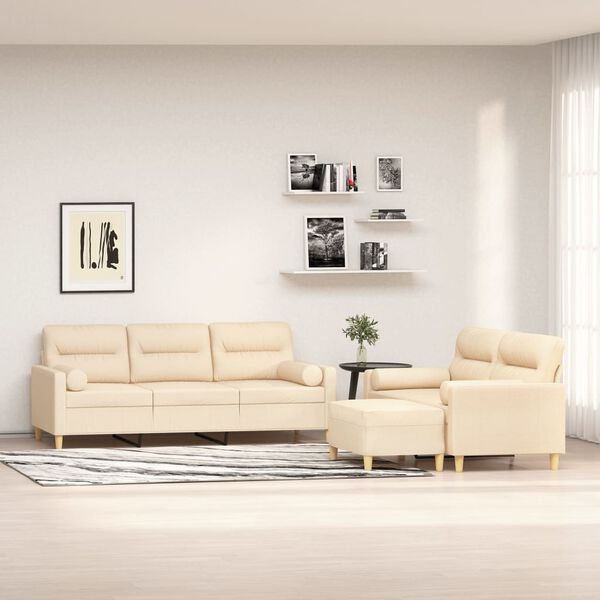 vidaXL 3-dijelni set sofa s jastucima krem od tkanine