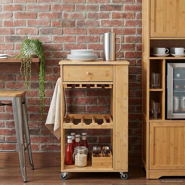vidaXL Kuhinjska Kolica s Kotačima Prirodna 47,5 x 36 x 83 cm Bambus